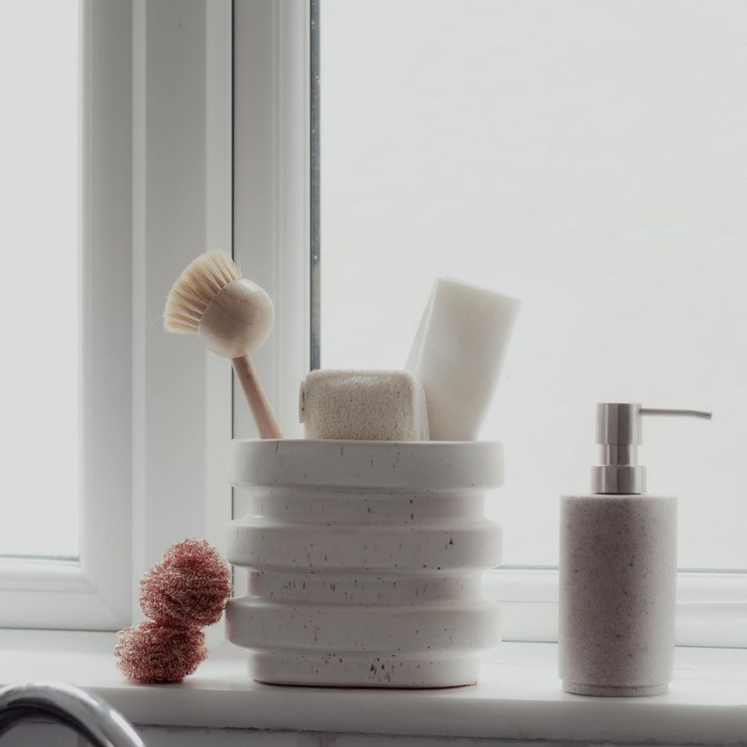 Bamboo Dish brush in kitchen brush holder