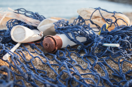 Plastic bottles and fishing net washed up - make plastic-free swaps in 2021