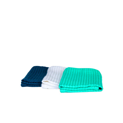3 bamboo cloths in navy turquoise and white