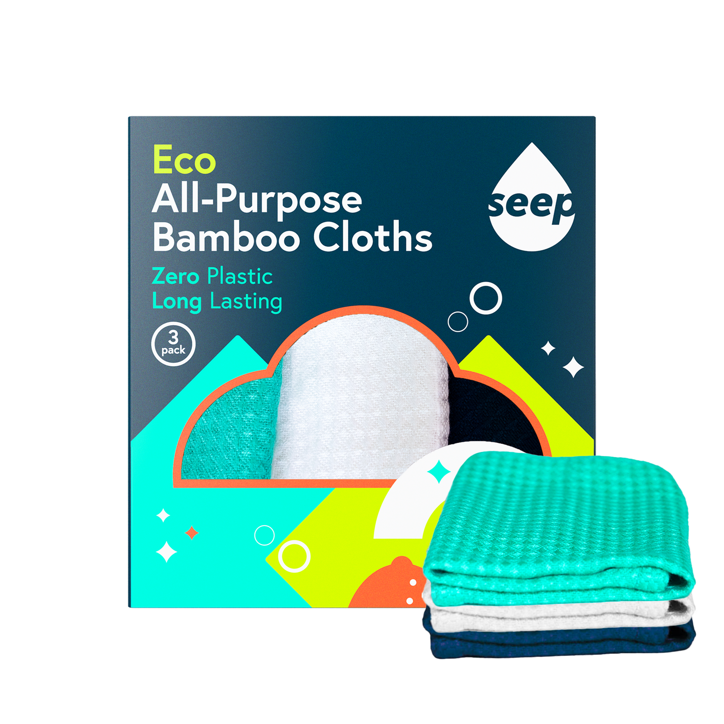 Pack of 3 bamboo cloths with cloths displayed on the side