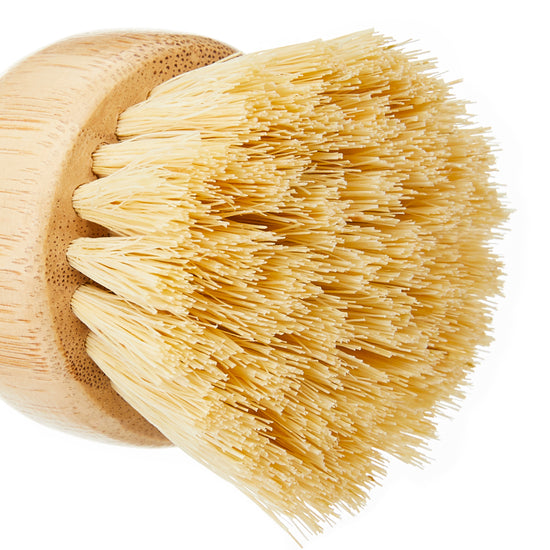 Closeup of a bamboo brush's sisal bristles