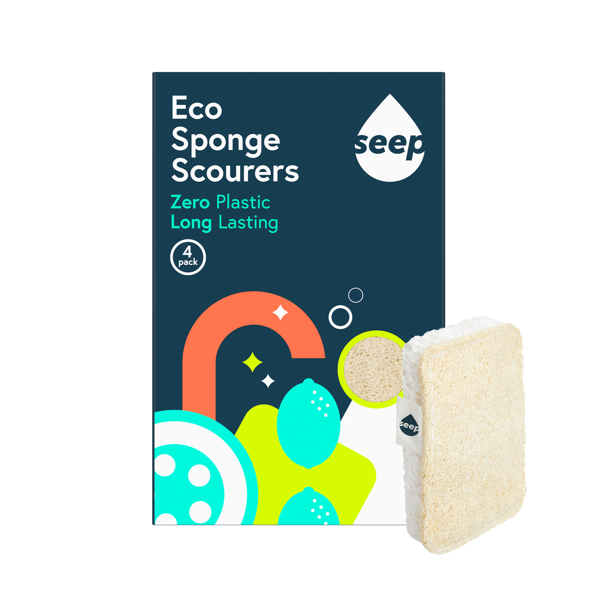 Pack of 4 eco sponges with a sponge displayed on the side