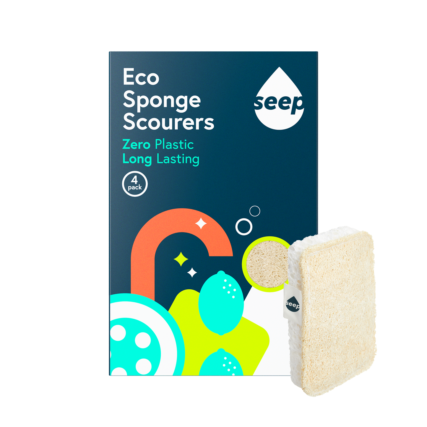 Pack of 4 eco sponges with a sponge displayed on the side